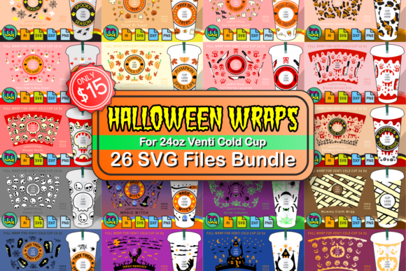 Halloween 24oz Cold Cup Wraps SVG Bundle