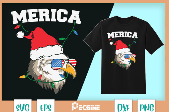 Merica Christmas USA Flag Santa Eagle