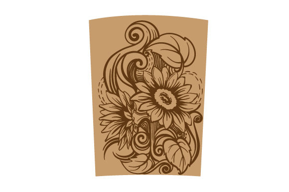 Tooled Leather Style Sunflowers Tumbler Wrap Template